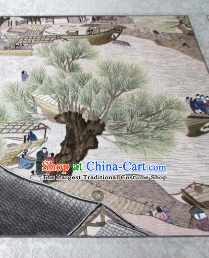Traditional Chinese Handmade Suzhou Embroidery Riverside Scene at Qingming Festival Picture Embroidered Scroll Embroidery Craft