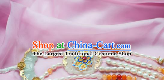 Traditional Chinese Hanfu Tang Dynasty Pearls Necklace Ancient Princess Blueing Lotus Necklet Accessories for Women