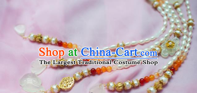 Traditional Chinese Hanfu Tang Dynasty Pearls Necklace Ancient Princess Blueing Lotus Necklet Accessories for Women