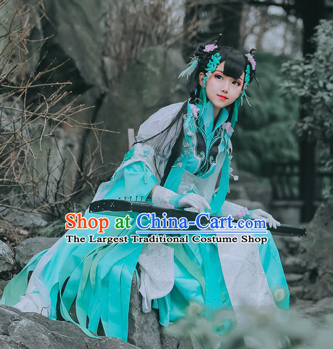 Traditional Chinese Cosplay Swordswoman Green Dress Ancient Fairy ...