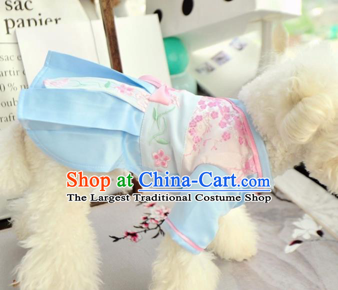 Traditional Asian Chinese Pets Clothing Dog Blue Dress Costumes for New Year