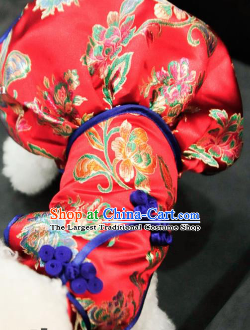Traditional Asian Chinese Pets Clothing Dog Winter Red Dress Costumes for New Year