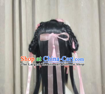 Traditional Chinese Cosplay Fairy Princess Long Wigs Sheath Ancient Female Swordsman Chignon for Women