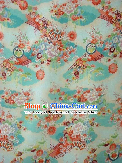 Asian Traditional Classical Peony Pattern Green Brocade Tapestry Satin Fabric Japanese Kimono Silk Material