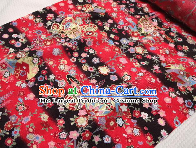 Asian Traditional Kimono Classical Sakura Ball Pattern Black Damask Brocade Fabric Japanese Kyoto Tapestry Satin Silk Material