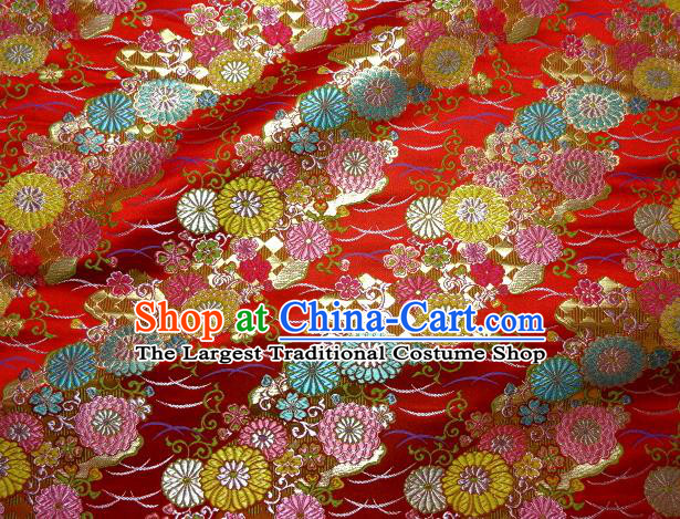 Asian Traditional Classical Pattern Damask Red Brocade Fabric Japanese Kimono Tapestry Satin Silk Material