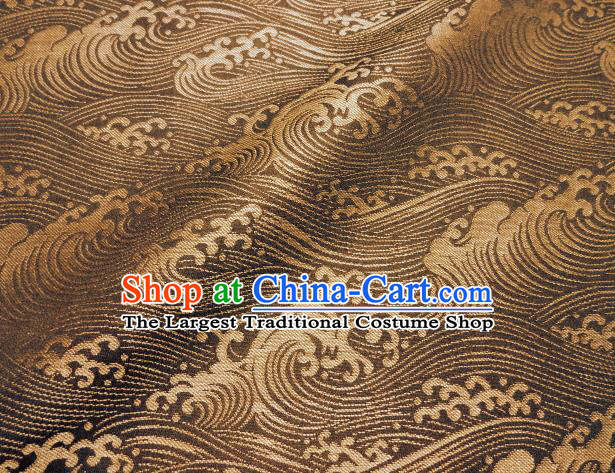 Asian Traditional Kimono Classical Waves Pattern Brown Damask Brocade Fabric Japanese Kyoto Tapestry Satin Silk Material