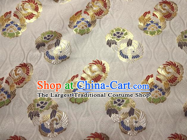 Asian Japanese White Tapestry Satin Traditional Kimono Classical Phoenix Pattern Brocade Fabric Baldachin Silk Material