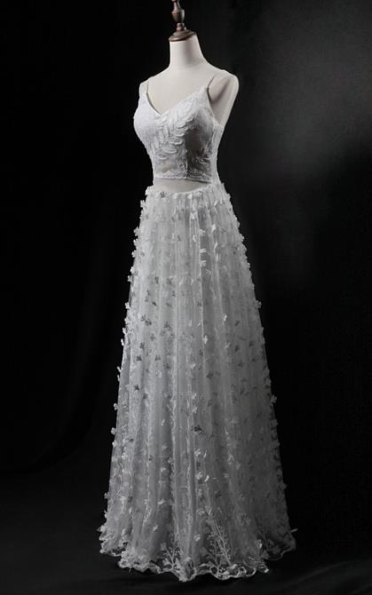Professional Embroidered Lace White Wedding Dress Princess Full Dress Modern Dance Costume for Women