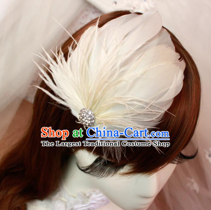 Top Grade Bride White Feather Hair Stick Headwear Princess Hair Accessories for Women