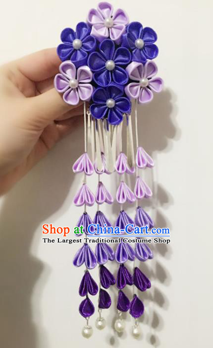 Japan Traditional Yukata Purple Sakura Tassel Hair Claw Japanese Handmade Kimono Hair Accessories for Women
