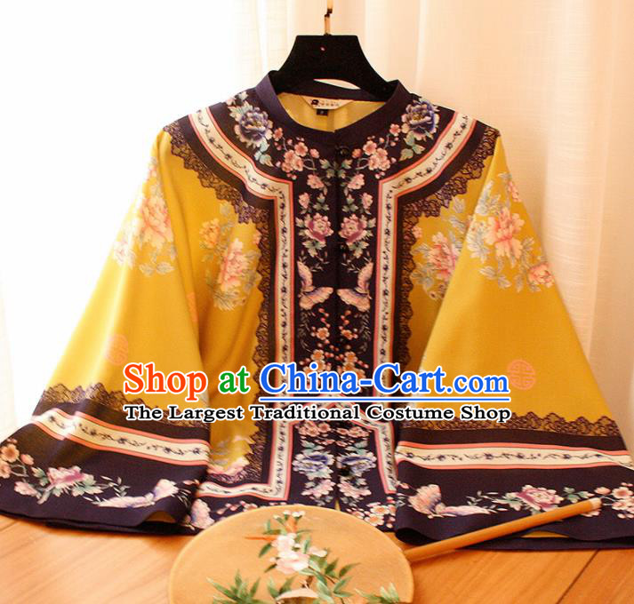 Chinese National Classical Embroidered Yellow Blouse Traditional Tang Suit Upper Outer Garment for Women