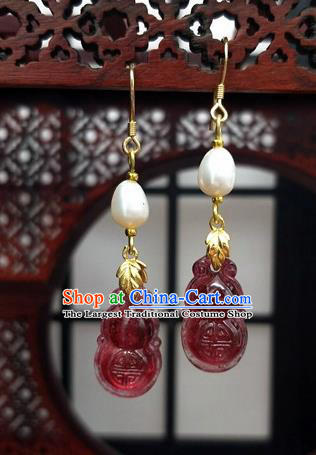 Traditional Chinese Ancient Hanfu Calabash Tassel Earrings Handmade Wedding Jewelry Accessories for Women