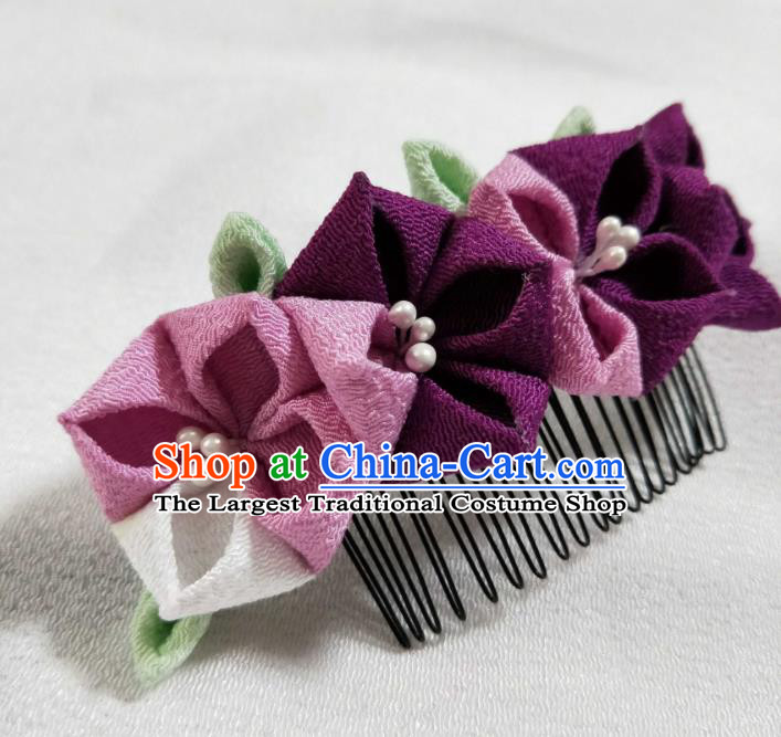 Japanese Traditional Kimono Hair Accessories Japan Geisha Purple Flowers Hair Comb for Women