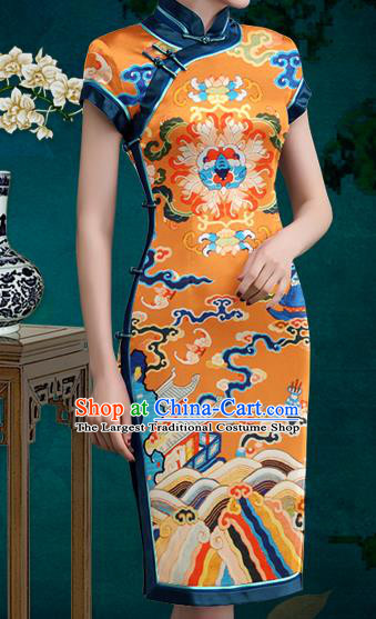 Chinese Traditional Classical Cloud Dragon Pattern Golden Brocade Damask Asian Satin Drapery Silk Fabric