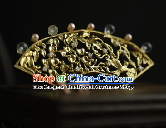 Chinese Ancient Princess Golden Hair Crown Hairpins Traditional Hanfu Hair Clip Hair Accessories for Women
