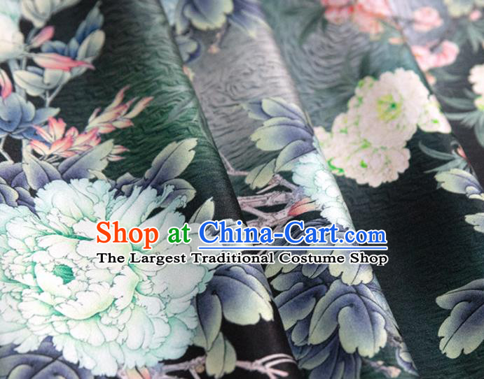 Chinese Traditional Peony Pattern Design Black Satin Brocade Fabric Asian Silk Material