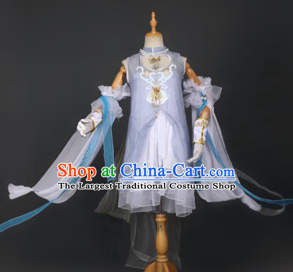 Ancient Chinese Mandarin Light Blue Beauty Hanfu Dress Set