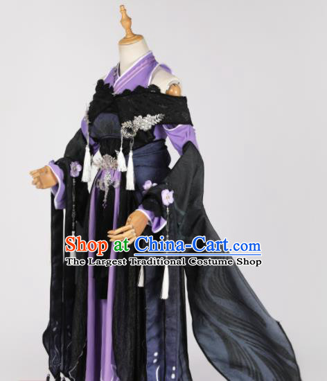 Chinese Ancient Cosplay Game Fairy Princess Purple Dress Traditional Hanfu Swordsman Costume for Women