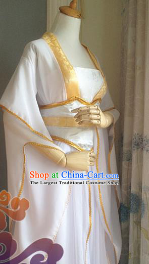 Traditional Chinese Cosplay Fairy White Dress Ancient Court Lady Swordswoman Wedding Costume for Women