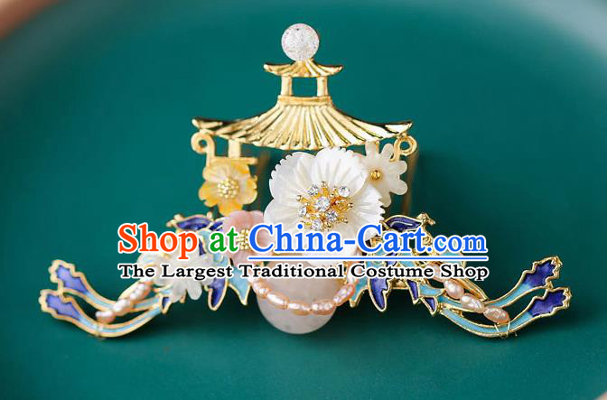 Top Chinese Traditional Shell Pearls Hair Crown Handmade Hanfu Hairpins Hair Accessories for Women