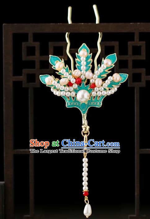 Top Chinese Traditional Pearls Phoenix Tassel Hair Clip Handmade Hanfu Hairpins Hair Accessories for Women