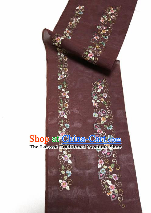 Asian Chinese Traditional Embroidered Flowers Pattern Design Brown Silk Fabric China Hanfu Silk Material