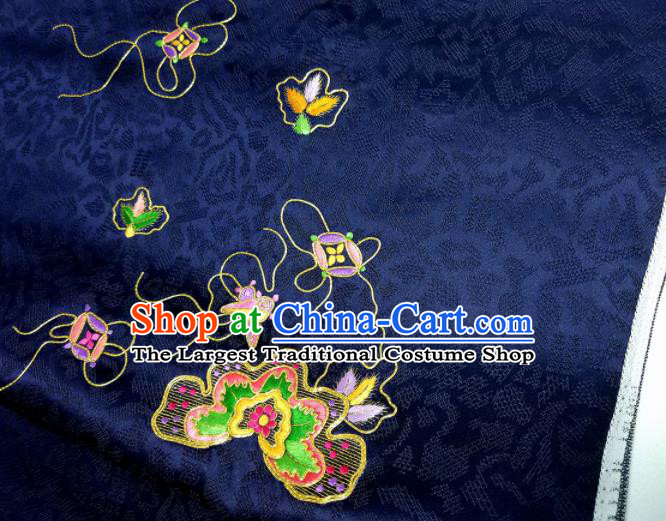 Chinese Traditional Embroidered Pattern Design Navy Silk Fabric Asian China Hanfu Silk Material