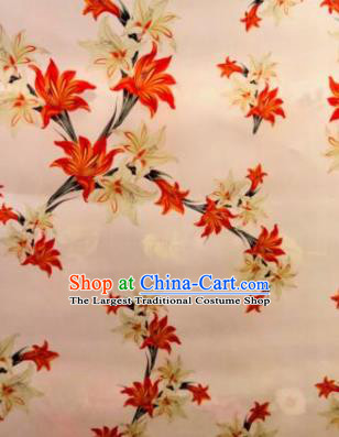 Chinese Traditional Lily Flowers Pattern Design Pink Silk Fabric Asian China Hanfu Mulberry Silk Material