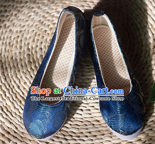 Asian Chinese Traditional Hanfu Royalblue Brocade Shoes Ancient Princess Shoes Handmade Shoes for Women