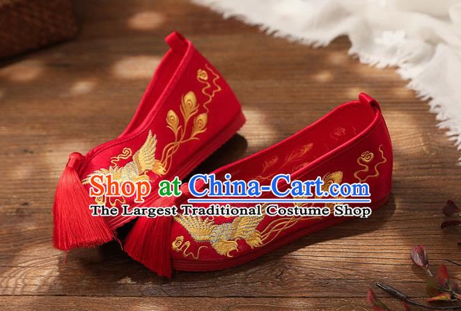 Chinese Handmade Embroidered Golden Phoenix Red Shoes Traditional Hanfu Shoes National Shoes for Kids