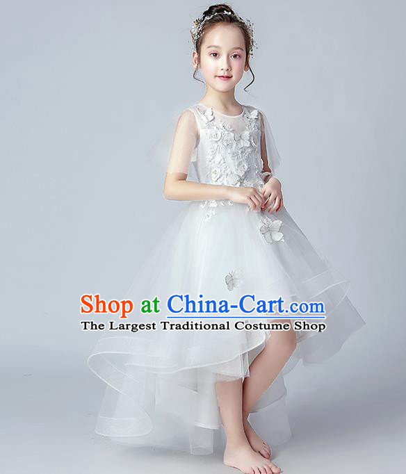 Top Grade Birthday White Veil Full Dress Children Compere Costume Stage Show Girls Catwalks Butterfly Dress
