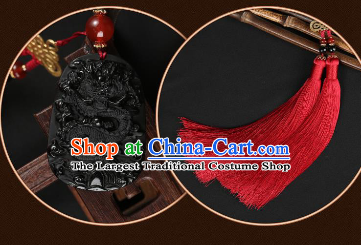 Chinese Classical Black Jade Waist Accessories Ancient Swordsman Hanfu Tassel Belt Pendant