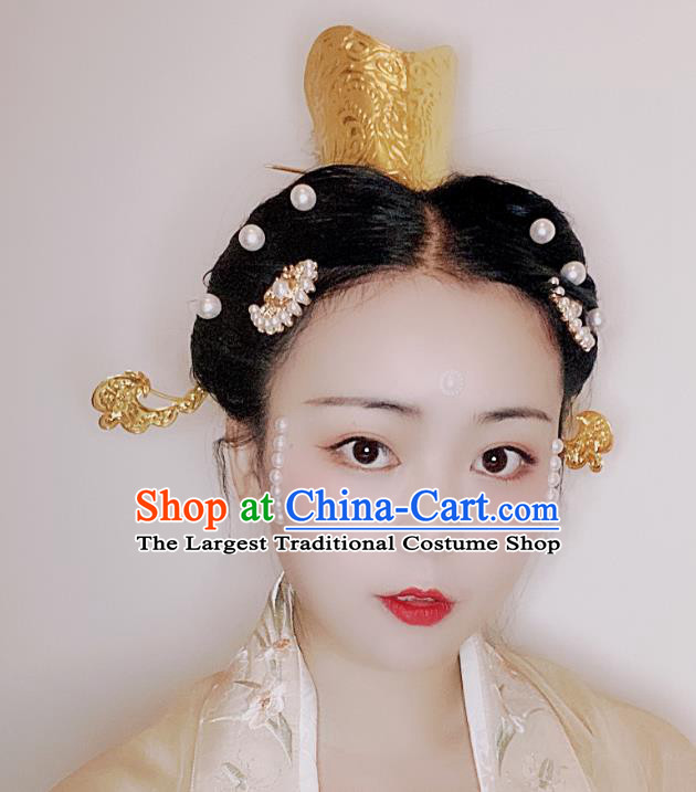 Chinese Classical Taoist Nun Golden Hair Crown Women Hanfu Hair Accessories Handmade Ancient Song Dynasty Imperial Concubine Hairpins