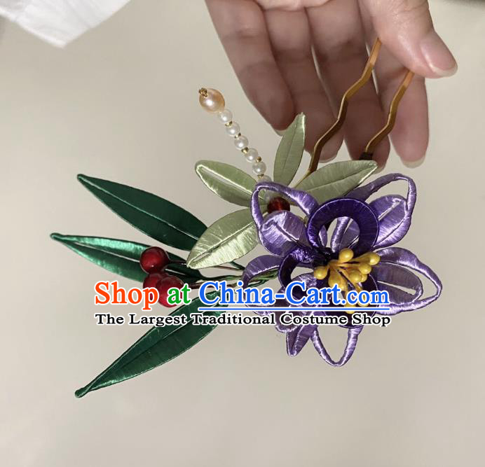 Chinese Ancient Princess Pearls Dragonfly Hairpins Hair Accessories Handmade Hanfu Silk Flower Hair Stick
