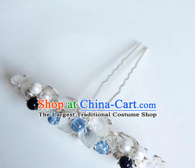 Chinese Ancient Royal Princess Argent Hair Crown Hair Accessories Handmade Ming Dynasty Hanfu Blue Stone Hairpins