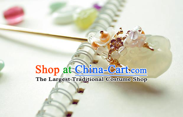Chinese Classical Jade Golden Hair Stick Handmade Hanfu Hair Accessories Ancient Ming Dynasty Queen Hairpins