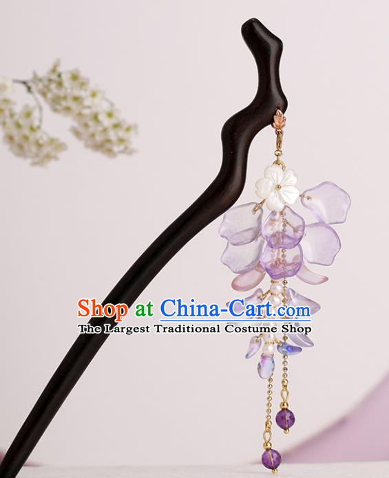 Chinese Classical Palace Wisteria Hair Sticks Handmade Hanfu Hair Accessories Ancient Ming Dynasty Princess Ebony Hairpins