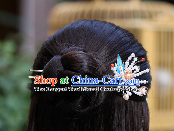Chinese Classical Palace Chrysanthemum Hair Stick Handmade Hanfu Hair Accessories Ancient Ming Dynasty Princess Pearl Hairpins