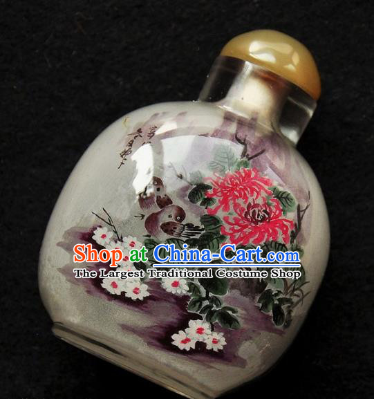 Chinese Handmade Snuff Bottle Traditional Inside Painting Lotus Birds Snuff Bottles Artware