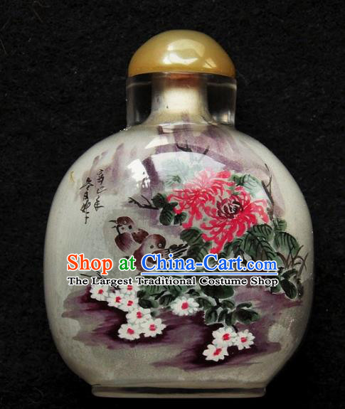 Chinese Handmade Snuff Bottle Traditional Inside Painting Lotus Birds Snuff Bottles Artware
