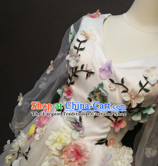 Flower Child Clothing Compere Full Dress Evening Wear Annual Meeting Costumes Bride White Veil Dress