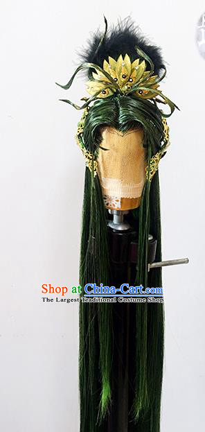 Handmade China Cosplay Royal Prince Wigs Ancient Swordsman BJD Noble Duke Kai Xuan Green Wig Sheath and Hair Accessories