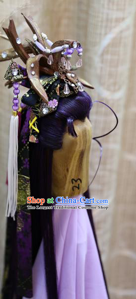 Cosplay BJD Dragon King Wig Sheath Handmade China Ancient Swordsman Doll Purple Wigs Style and Hair Accessories