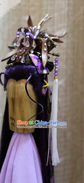 Cosplay BJD Dragon King Wig Sheath Handmade China Ancient Swordsman Doll Purple Wigs Style and Hair Accessories