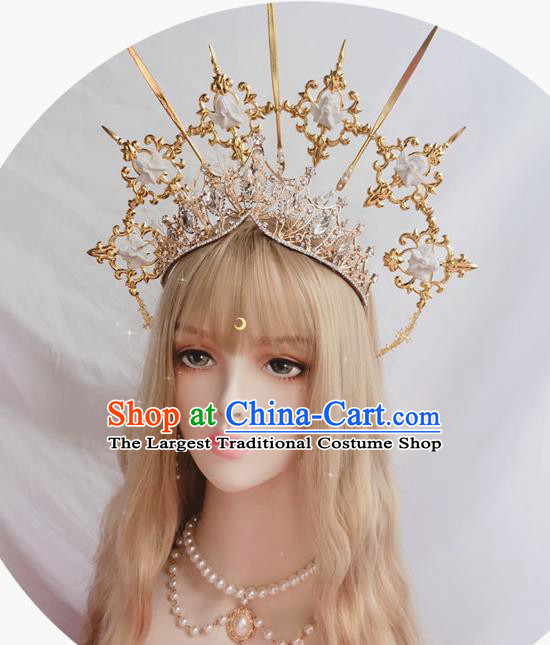 Handmade Angel Aureole and Golden Royal Crown Halloween Stage Show Headwear Cosplay Queen Hair Accessories