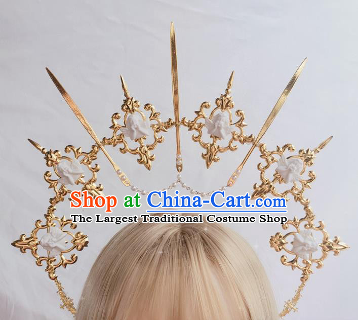 Handmade Angel Aureole and Golden Royal Crown Halloween Stage Show Headwear Cosplay Queen Hair Accessories
