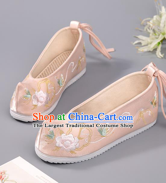 China Embroidered Peony Shoes Hanfu Shoes Ancient Princess Shoes Handmade Tang Dynasty Pink Shoes