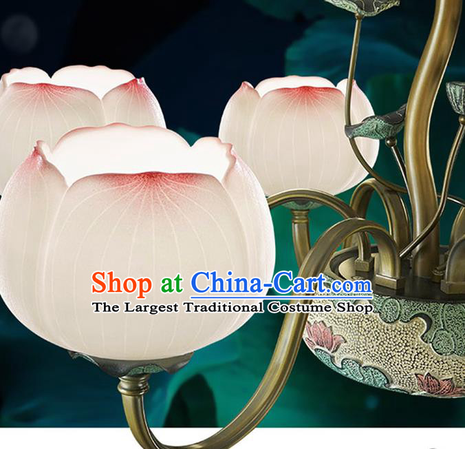 Chinese Traditional Ceiling Lamp Handmade Classical Lanterns Iron Art Six Lights Lotus Lantern