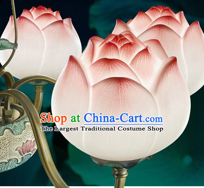 Chinese Traditional Ceiling Lamp Handmade Classical Lanterns Iron Art Six Lights Lotus Lantern